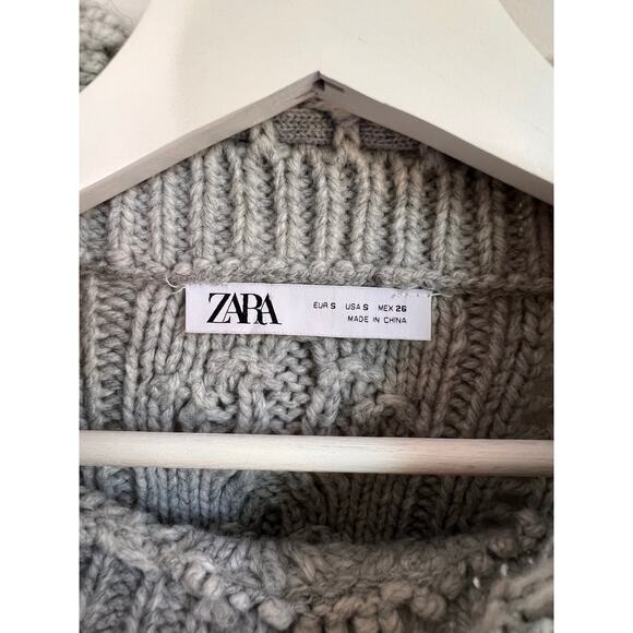 Zara Embroidered Floral Oversized Knit Pullover Sweater Gray Women's Size Small - Picture 10 of 13